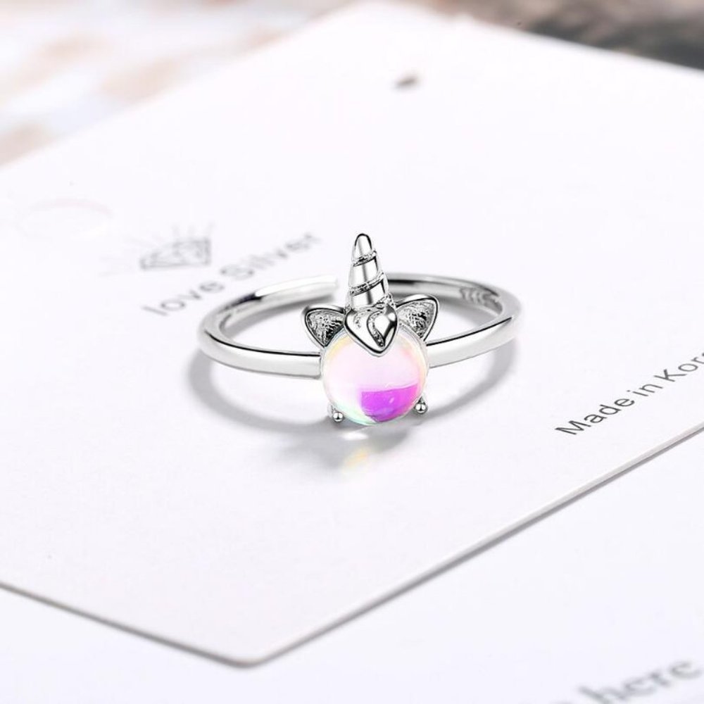 Sterling Silver Moonstone Unicorn Adjustable Ring - Picture 7 of 8